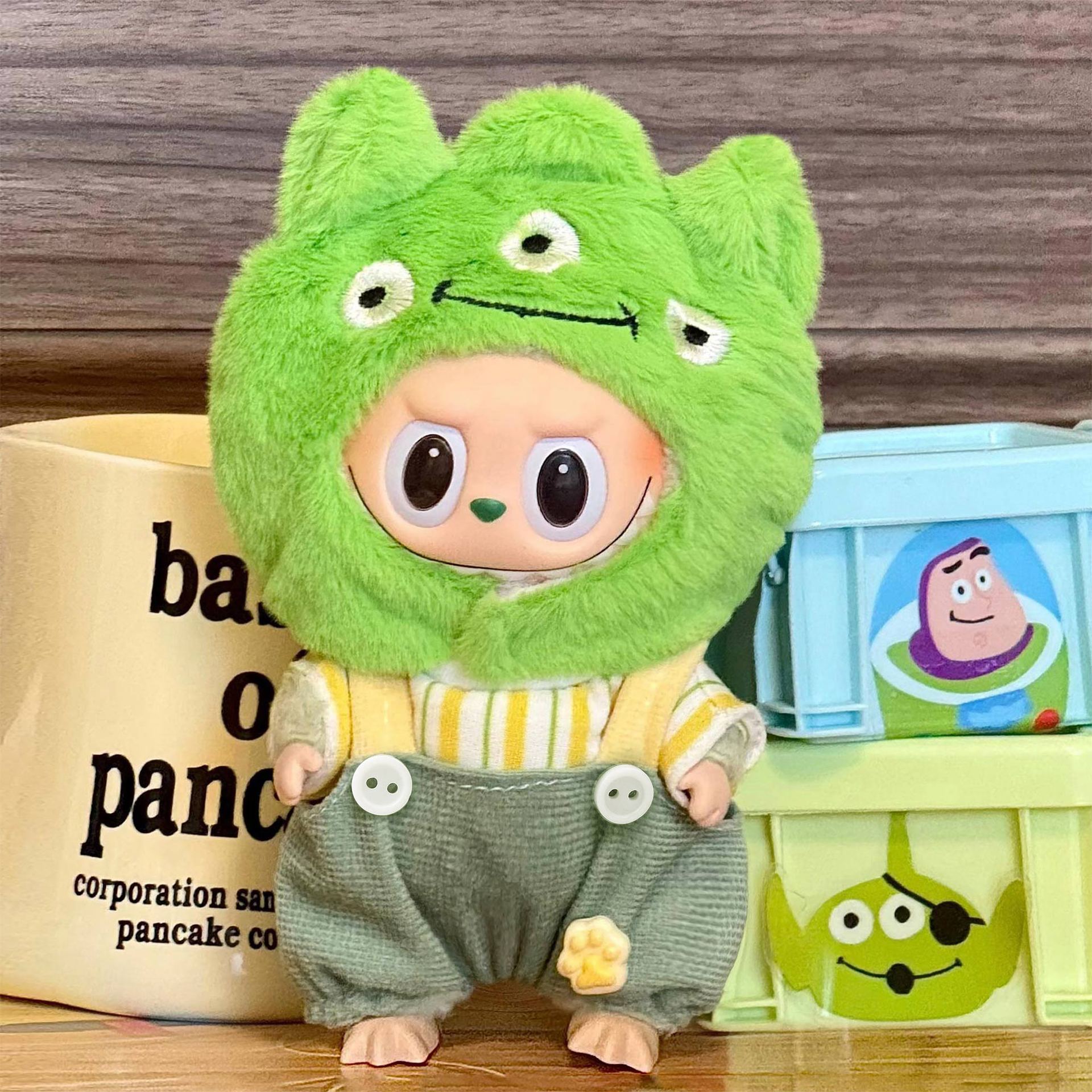 [Pas de poupée] mignon Mini poupée en peluche bleu à capuche en peluche dessin animé vêtements pour Labubu I II poupées tenue accessoires vêtements cadeau