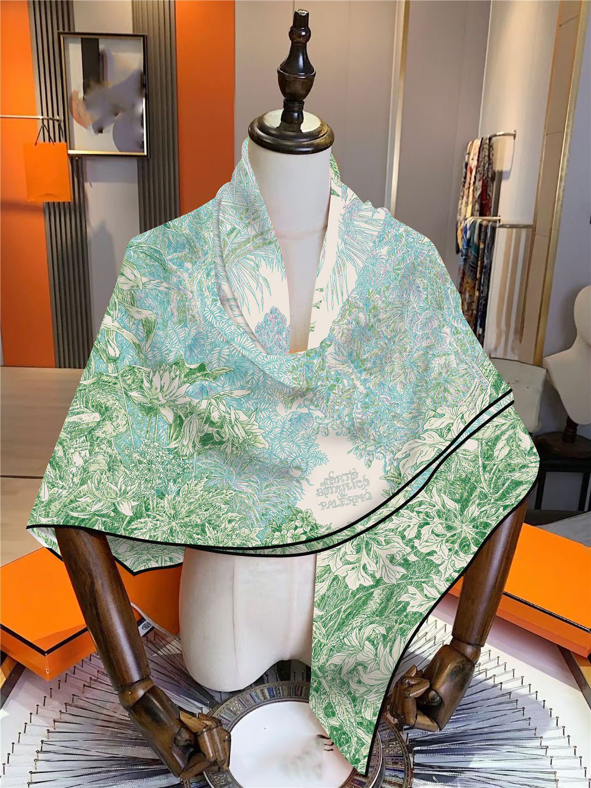30% soie 70% cachemire écharpe femmes plantes roulées à la main, fleurs de la Jungle imprimer foulards carrés enveloppes Bandana grands Hijabs femme