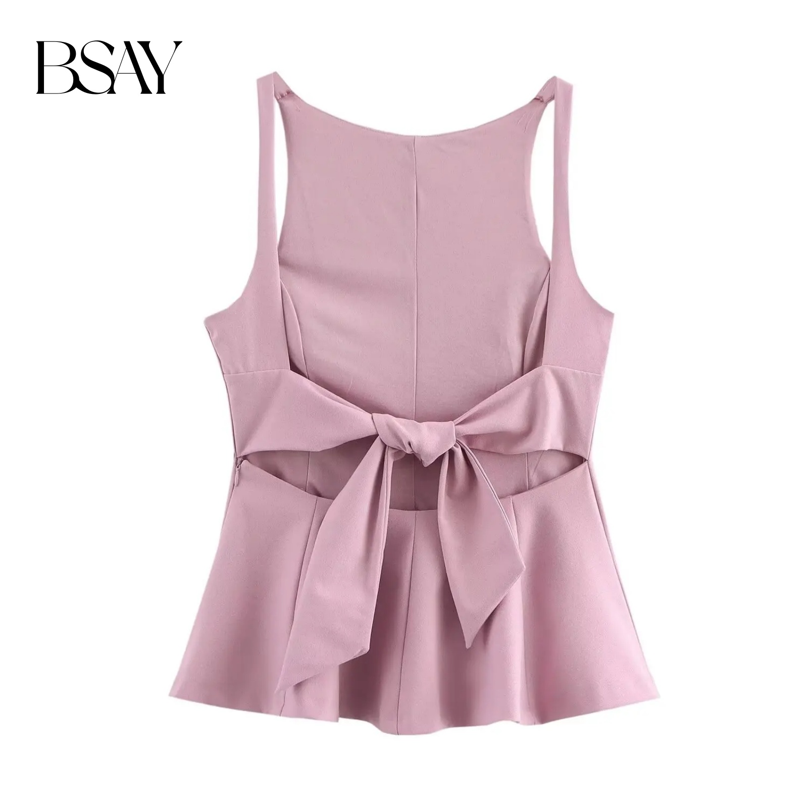 BSAY haut pour les femmes mode automne hiver nouveau dos nu nœud côté fermeture éclair Blouse vêtements de rue gilet réservoir Chic dames culture hauts Mujer