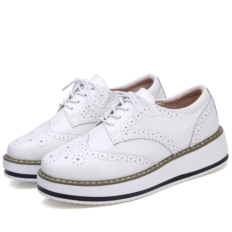 Chaussures à plateforme en cuir verni pour femmes, chaussures plates à lacets, Oxford, costumes sur mesure, automne