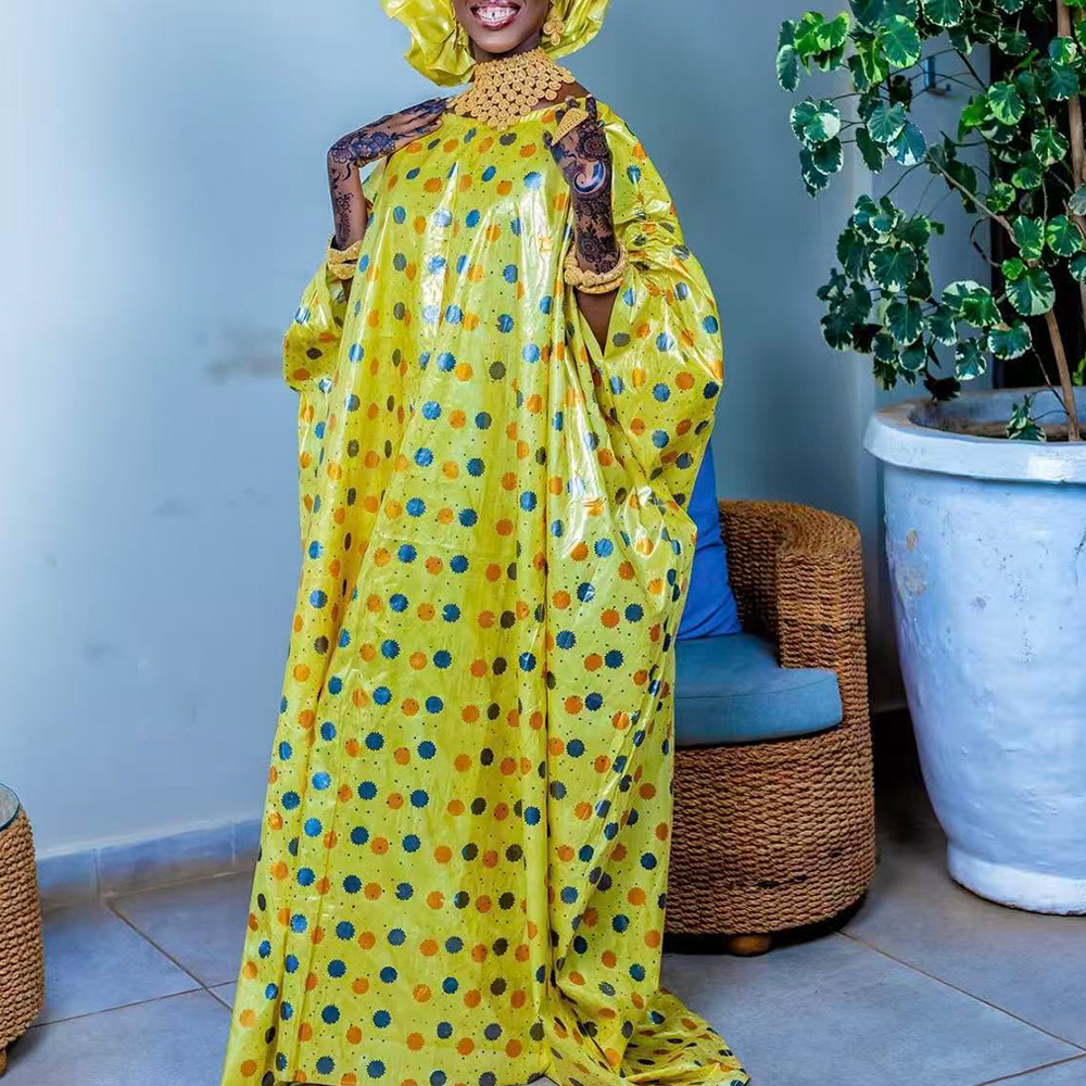 Brillant Boubou femmes fête Dashiki Robe Boubou imprimé doux coton brocart africain Ankara longues robes avec écharpe vêtements Robe