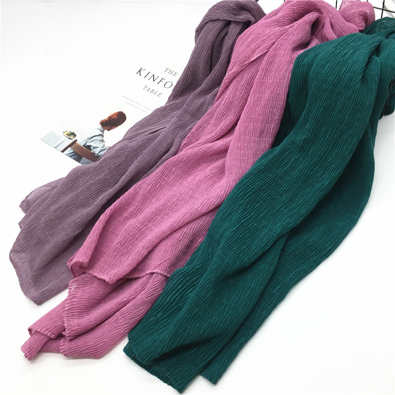 Écharpe châle en jersey froissé pour femmes musulmanes, coton doux uni, hijab de ramadan, turban respirant pour dames, mode de haute qualité, 90x180cm