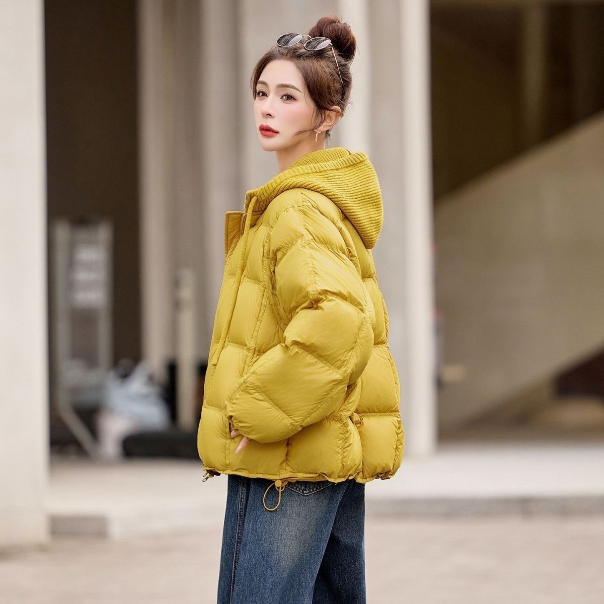 Parka matelassée en coton coréen pour femme, nouvelle collection automne-hiver 2026, décontractée, tricotée, à capuche, effet deux-pièces, chaude