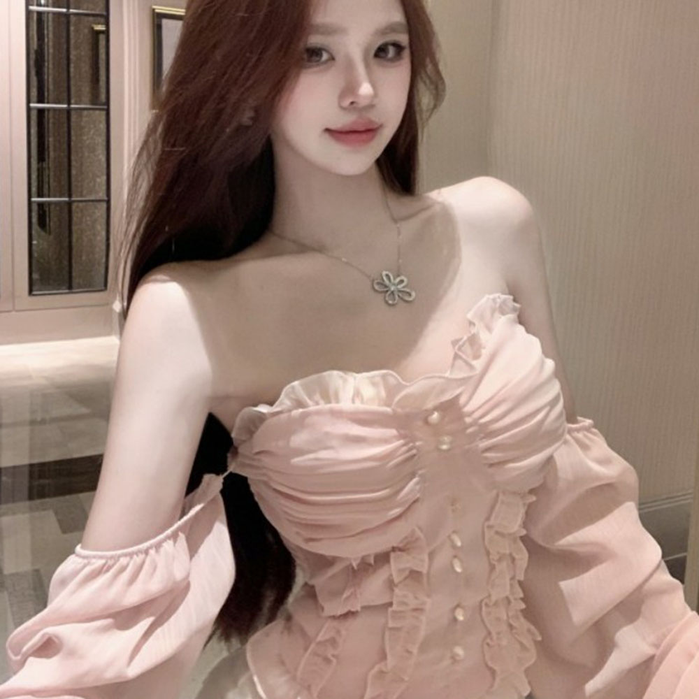 Chemise française en dentelle pour femmes, nouveau printemps, acétate, Satin, Design Premium, manches courtes, haut Slim, coréen, rose, chemisier doux pour dames