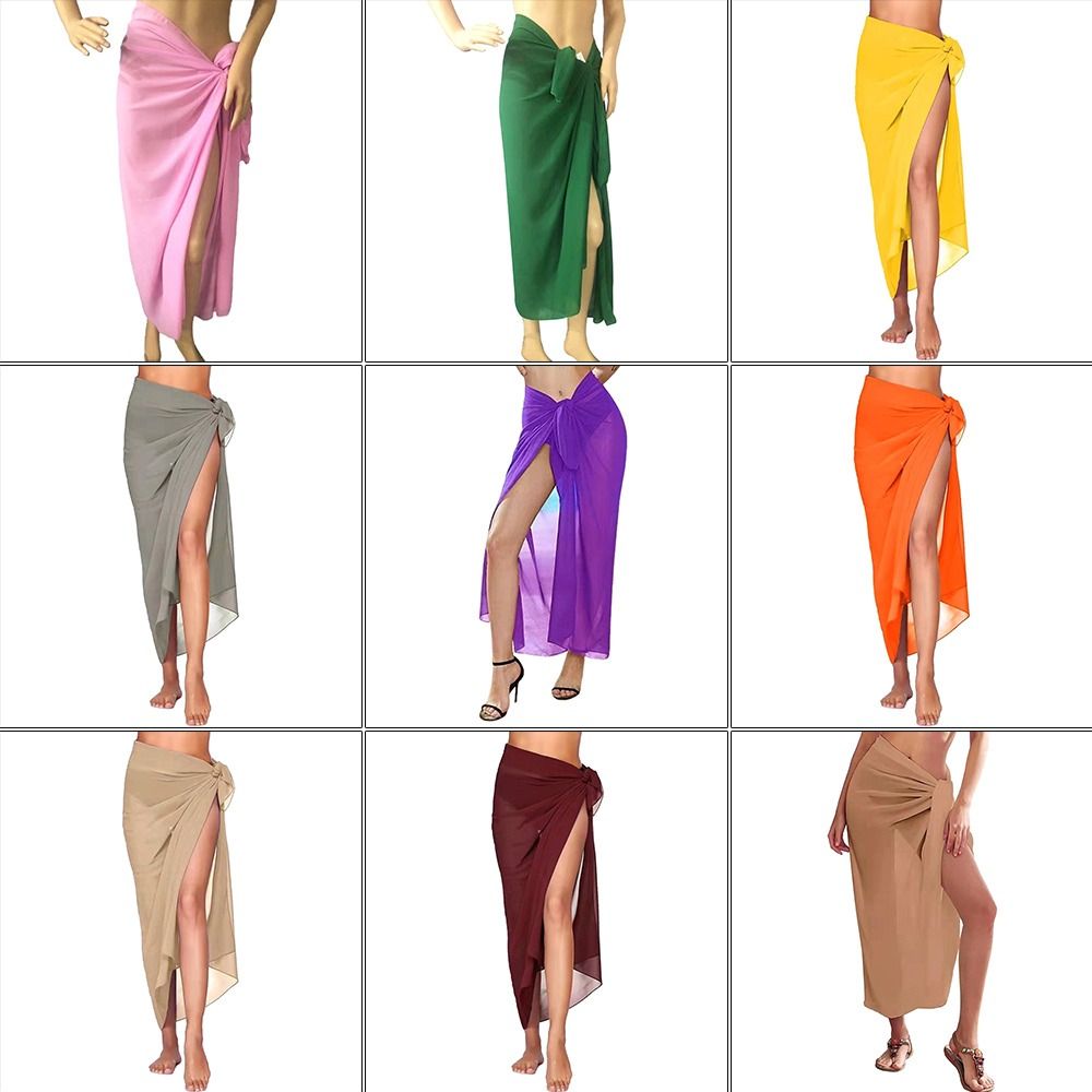 Robe de plage courte en tissu transparent avec nœud à la taille, multicolore, style sarong, en maille, pour la plage