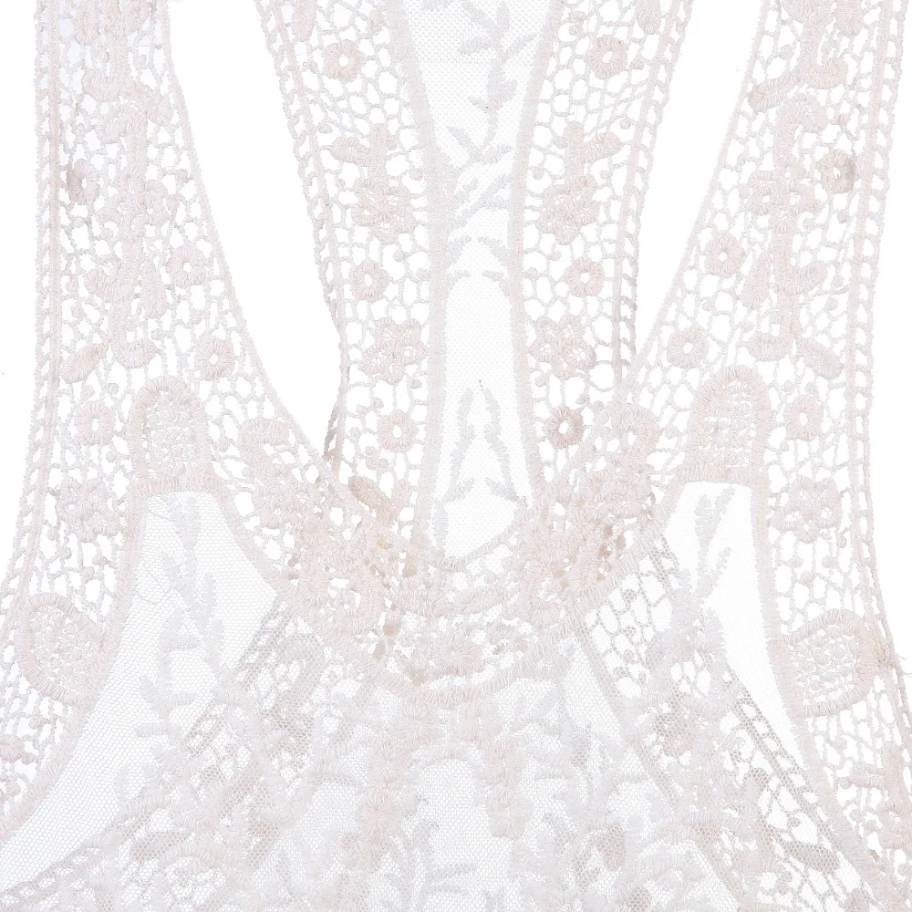 Maillot de bain Sexy en dentelle blanche pour femmes, robe de plage au Crochet, Cover-Up pour Bikini, tunique d'été, pare-soleil, robe de plage