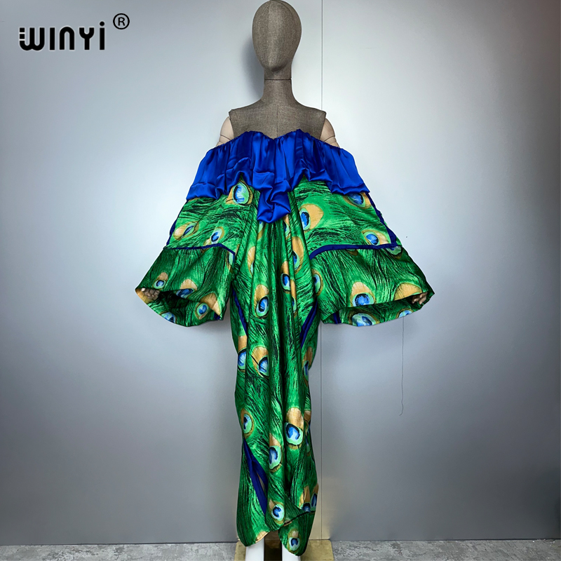 WINYI Robe Sexy Bohème à Décolleté Profond, Abaya Musulmane, Robe de Plage pour Femme, Vêtements de Plage, Kaftan Abaya de Luxe Dubaï