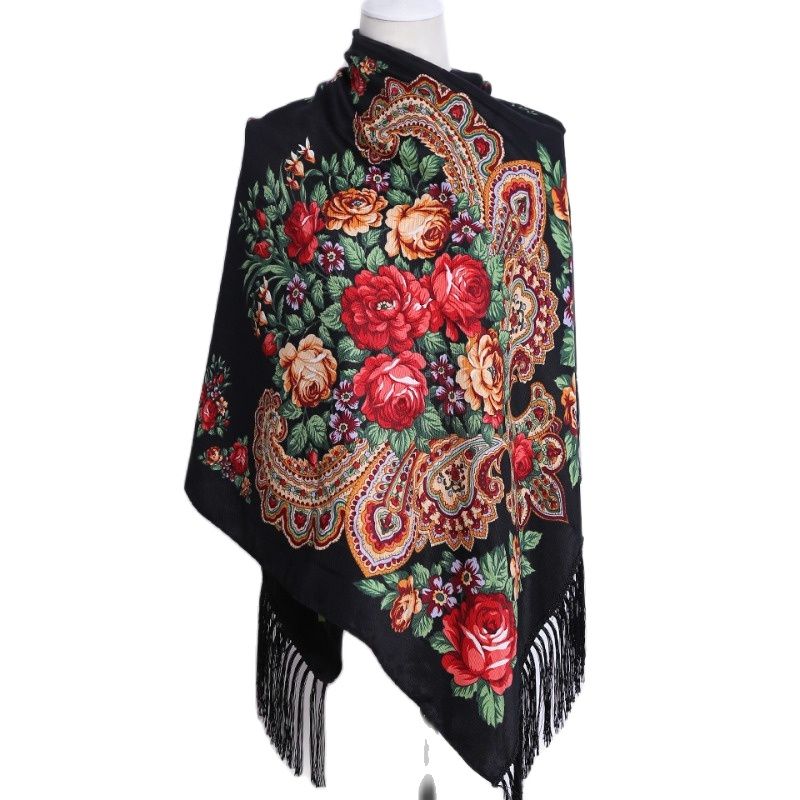 Écharpe ethnique pour femme 190x65cm, longue, à imprimé floral, broderie ukrainienne, hijab, châle chaud d'hiver, bandana à franges