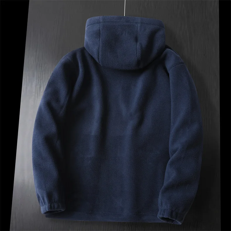 Veste d'hiver en laine pour hommes, haut de gamme, polaire épaisse brodée, coupe-vent, manteau chaud à capuche pour l'extérieur, la neige et le froid