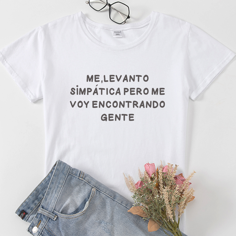 T-shirt manches courtes femme, décontracté, en coton, à la mode espagnole, noir et blanc