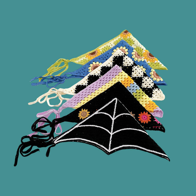 Écharpe triangulaire tricotée Vintage française pour femmes, bandeau découpé au Crochet, bandes de cheveux