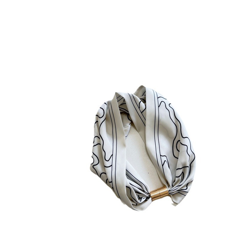Style coréen nouvelle mode foulard en soie collier de perles décoration imprimé tout assorti Vintage écharpe professionnelle dame petite écharpe