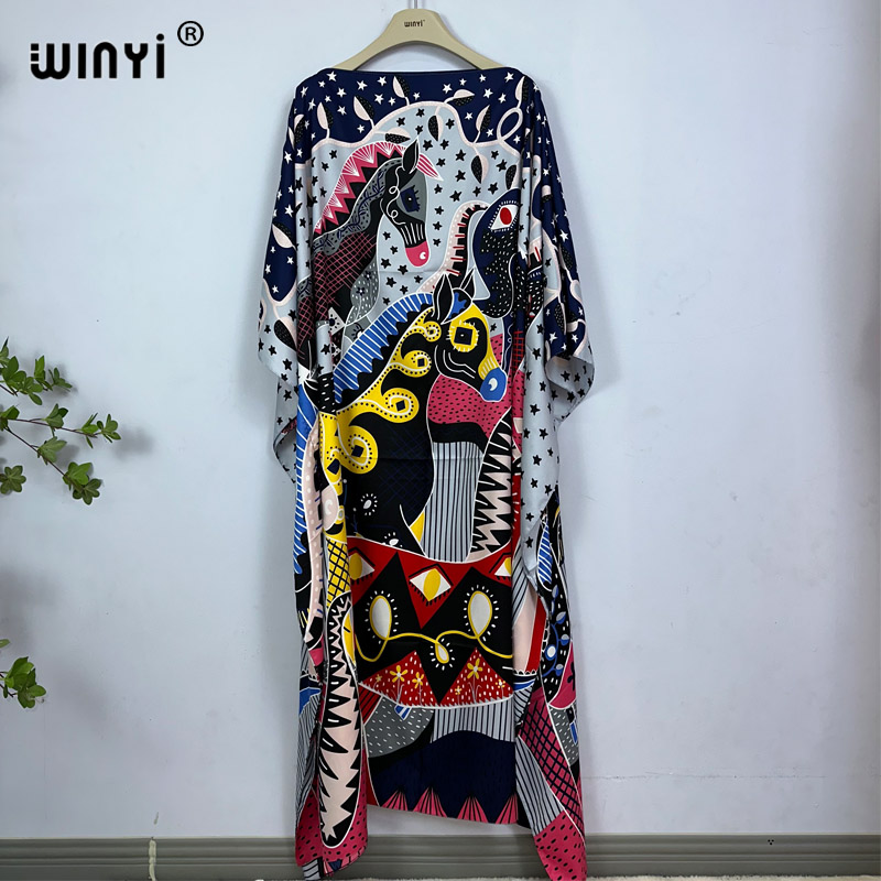 WINYI-Robe de plage africaine à imprimé bohème pour femmes, dashiki, longue, kaftan, été