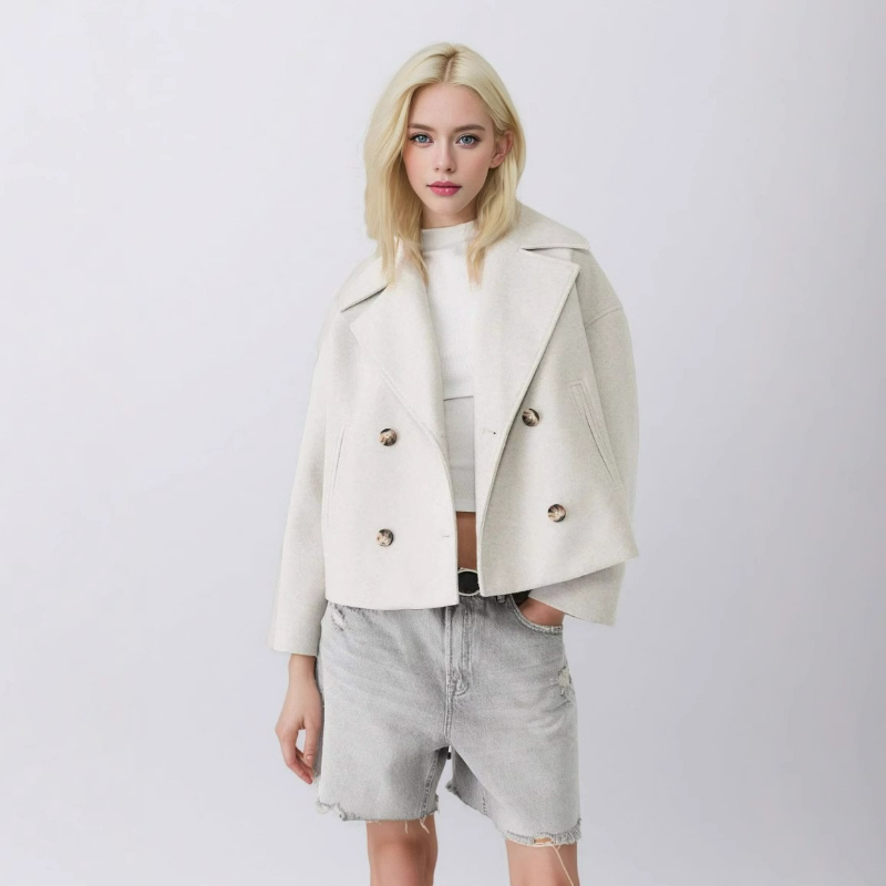 Femmes laine manteaux élégant manteau court Double boutonnage à manches longues vestes mélanges solide poches décontractées veste bureau dame automne