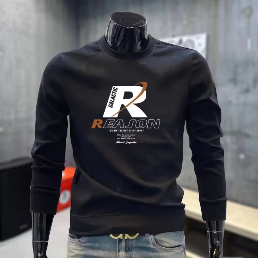 Nouveau Sweat-shirt d'hiver en coton pour homme, imprimé coréen, chaud, à manches longues, T-shirt streetwear blanc col rond de haute qualité, vêtements pour homme