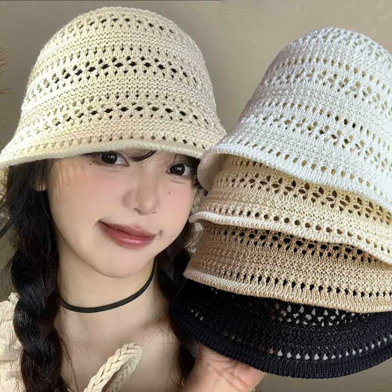 Chapeau de paille de plage pour femme, respirant, chic, style bob, tissé à la main, pour l'été, la pêche et la protection solaire
