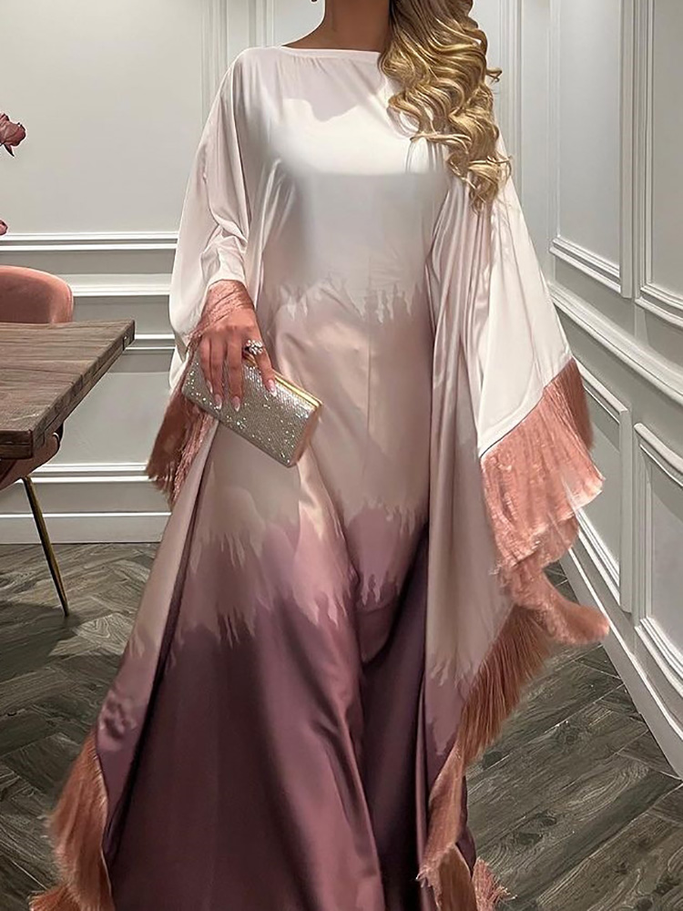 Abaya-Robe Maxi Musulmane de Luxe pour Femme, Manches Chauve-Souris, Patchwork, Col Rond, Ramadan, Eid, Dubaï, 2024