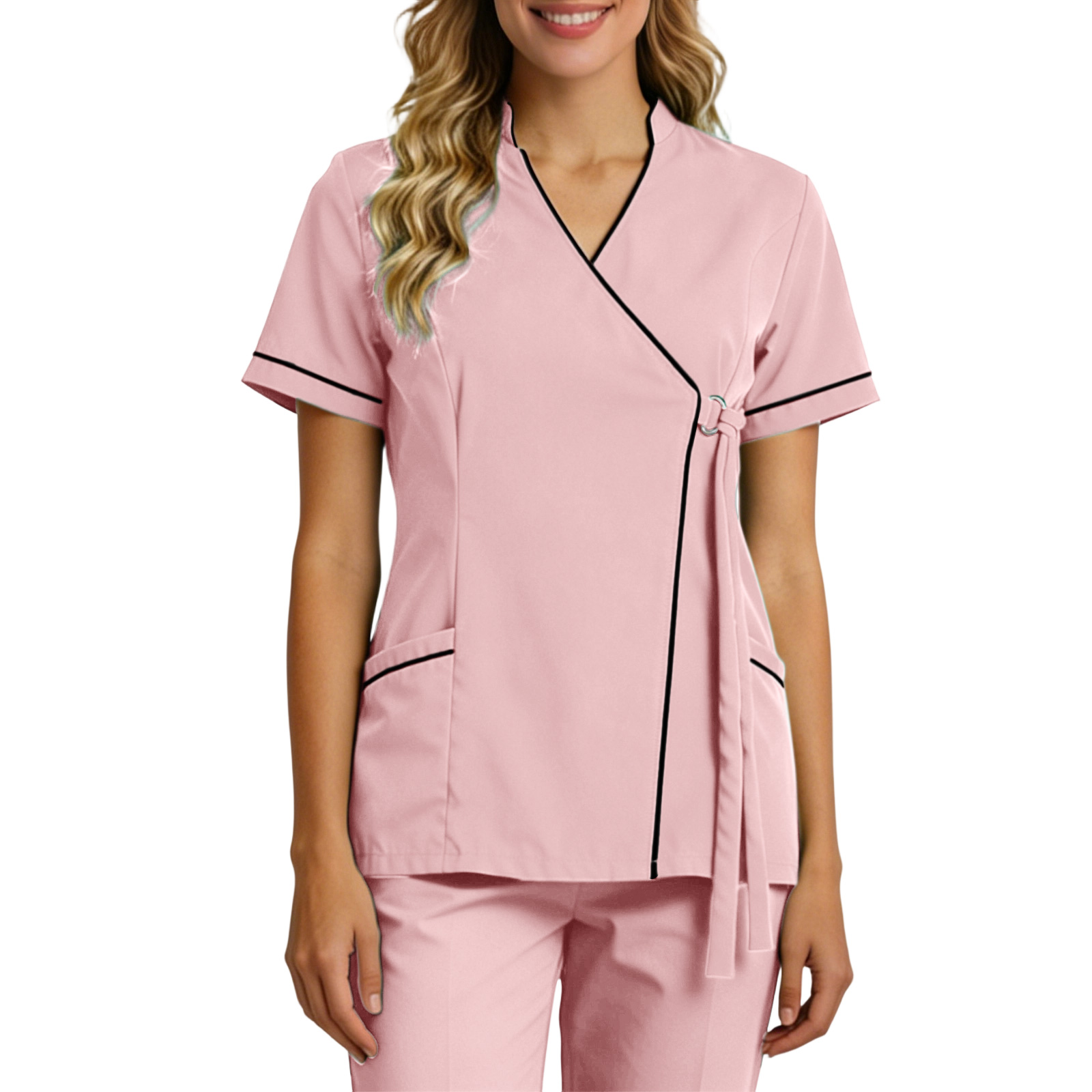 Tops de travail pour femmes enceintes, doux, col en V, ouverts sur le devant, à manches courtes, avec liens latéraux, pour l'été, uniforme de travail pour SPA et laboratoire