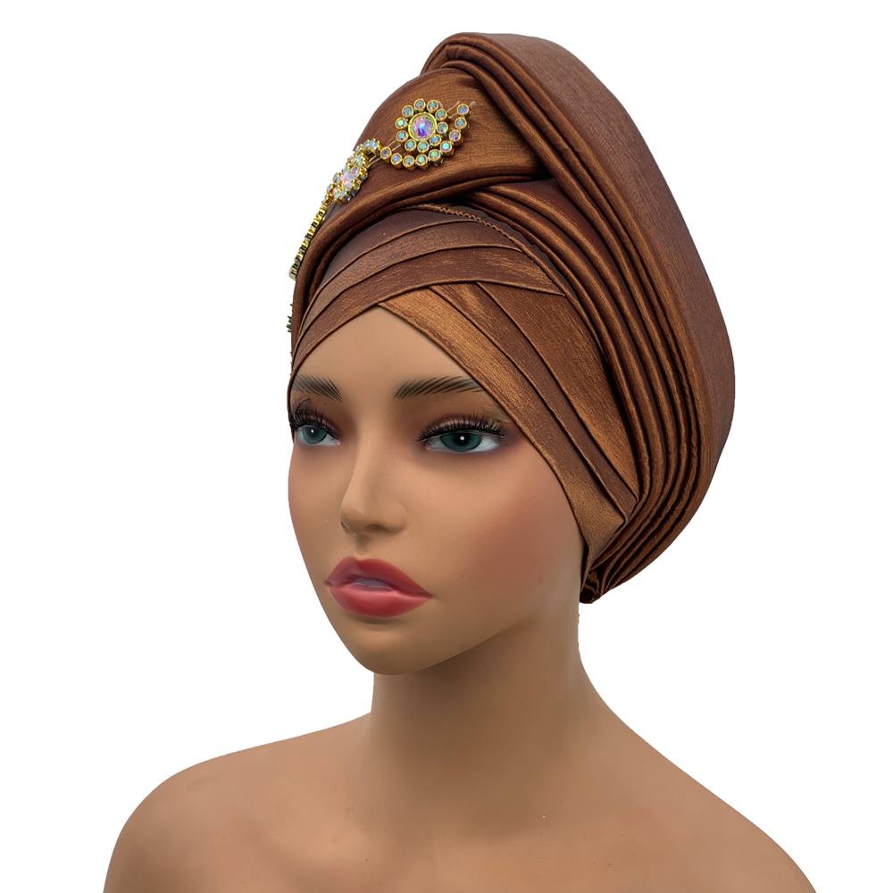 Turban en tissu diamanté pour femmes, foulards africains, Gele nigérian, couvre-chef pour mariage et fête, Turbante Mujer