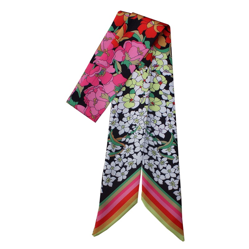 Foulard en soie sergé pour femmes, nouvelle mode, imprimé floral, cravate, foulard de tête, marque, poignée de sac, rubans, petites et longues, 2026