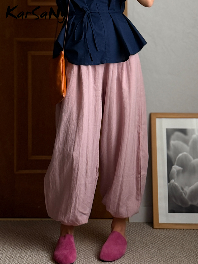 KarSaNy – pantalons d'été amples pour femmes, taille haute, décontractés, couleur unie, bleu marine, en Lyocell, pantalons à jambes larges pour femmes, baggy