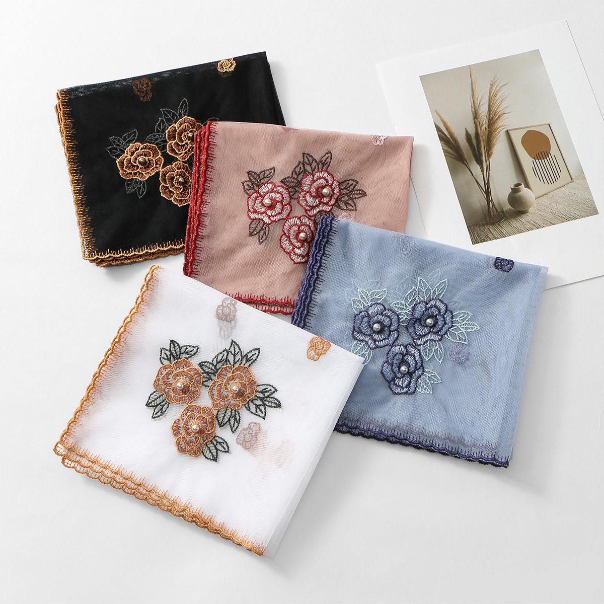 Élégant foulard en dentelle brodée de fleurs pour femme, châle long léger, écharpe respirante à bords ondulés, protection solaire, 180*60cm