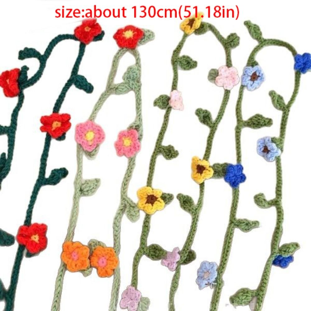 Écharpe en laine tricotée à la main, style coréen, châle à fleurs de rose au crochet, décoration vestimentaire, style Harajuku, écharpes longues et étroites