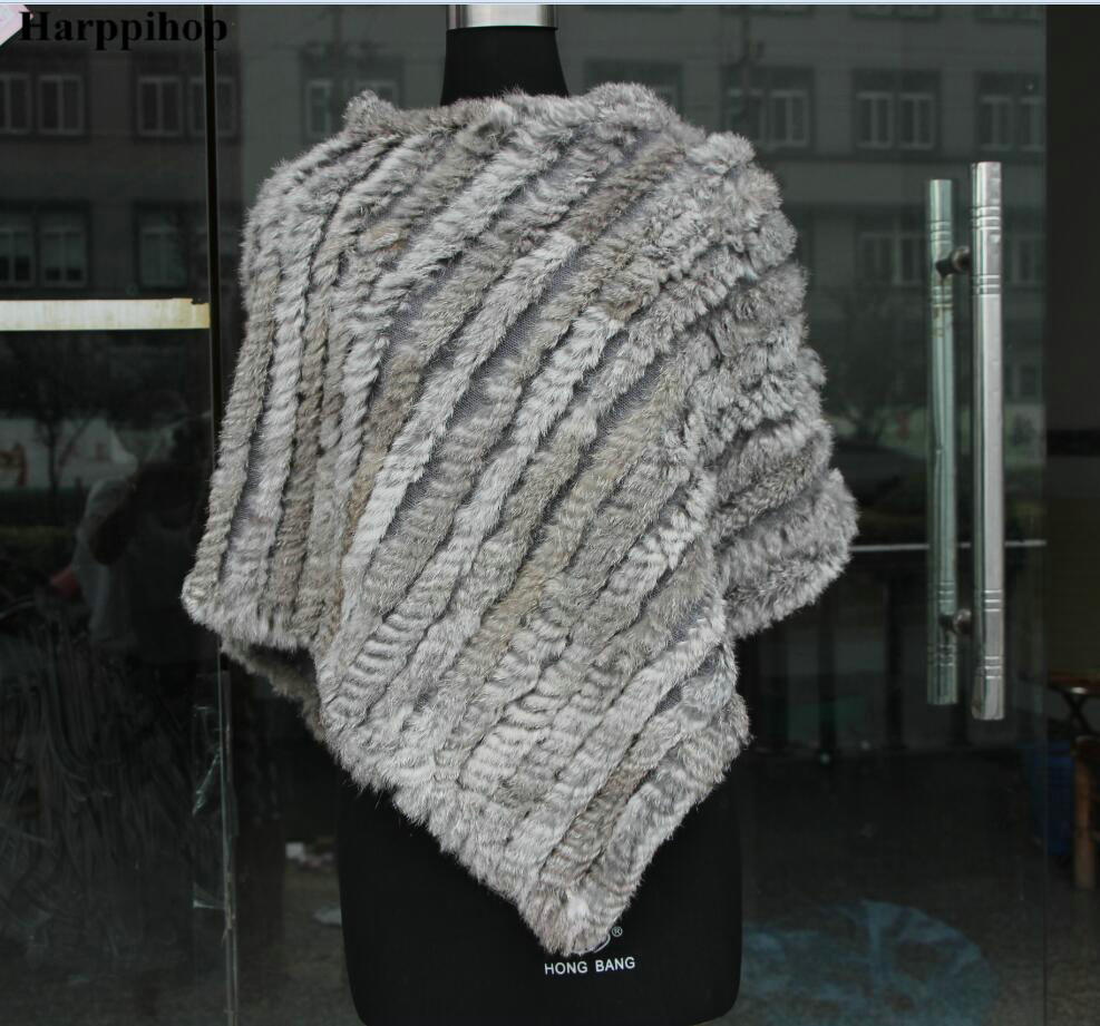 Nouveauté offre spéciale châles Pashmina en vraie fourrure pour femme tricoté à la main Poncho en fourrure de lapin femmes châle en fourrure hiver