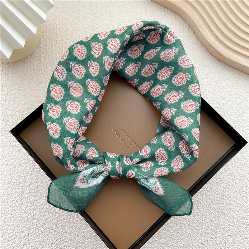 Foulard Carré en Coton et Lin pour Femme, Bandana Imprimé Floral à Carreaux, Bandeau de Cheveux, Turban Cirondsauna