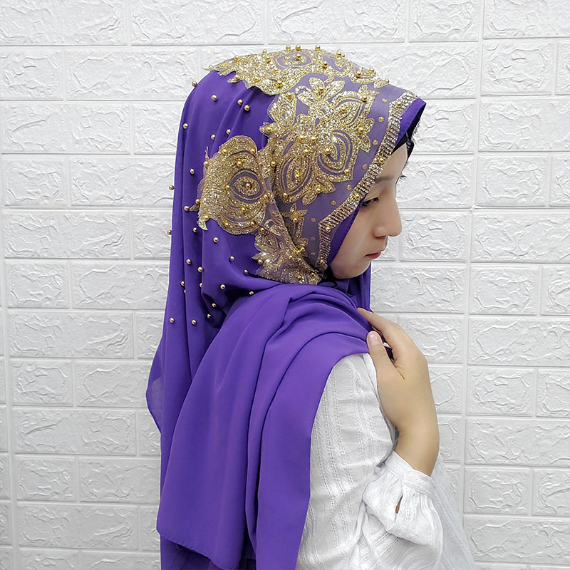 Mousseline de soie Hijab pour femmes longue écharpe châle mode musulman miroitant or paillettes Hijab tête enveloppement foulards Abaya foulard Turbantes