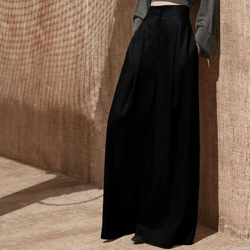 Dames pantalons mode Style rétro Femme ample jambe large pantalon 2025 printemps été affaissement Sensation taille haute femmes pantalon
