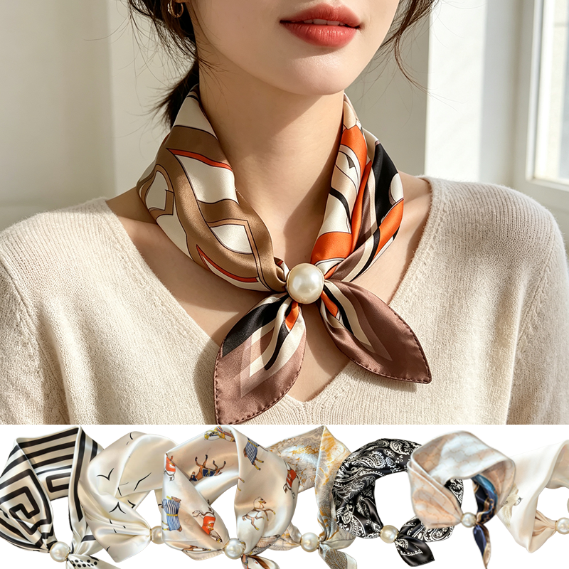 Écharpes fines en soie perlée avec boucle magnétique, foulard paresseux pour femmes et filles, élégant et délicat, avec pendentif pour clavicule, accessoires de cou et châle