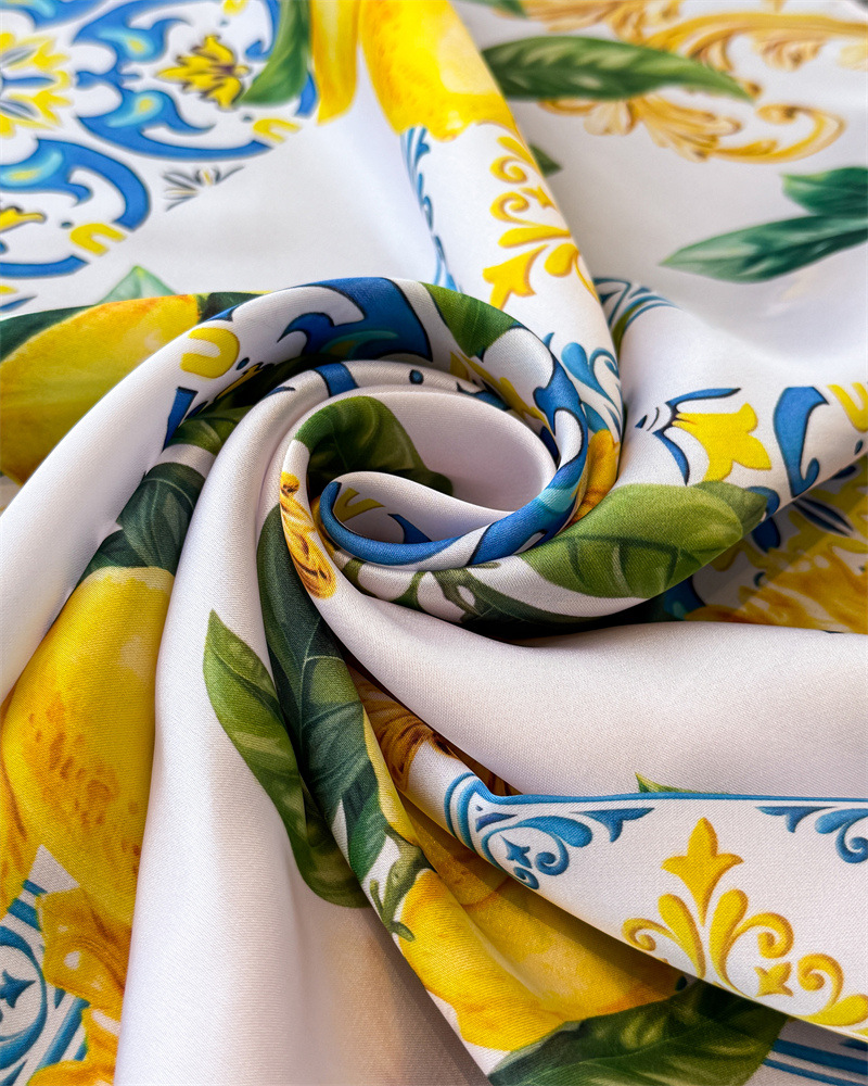 Nouveau Foulard Carré Imprimé Citron 2026, en Satin Doux Imitation Soie, pour Femmes, Bandanas, Hijab, Foulard de Cou, Châle Élégant