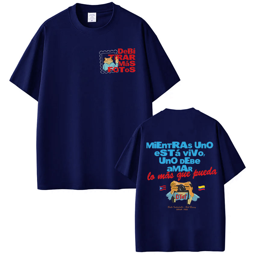 T-shirt Rapper Bad Bunny Debi Tirar Mas Fotos DTMF Tour imprimé pour hommes et femmes, T-shirt en coton, vêtements pour hommes