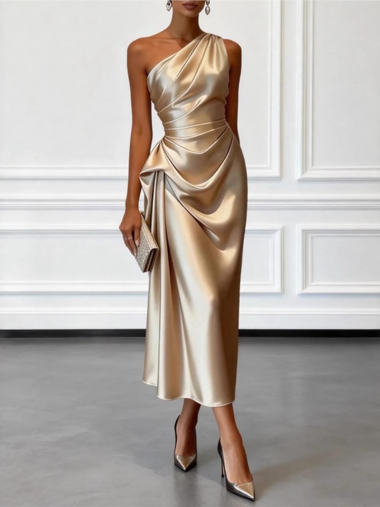 Robes longues élégantes pour soirée pour femmes, mode été 2026, robe maxi en satin sans manches, épaules dénudées, décontractée