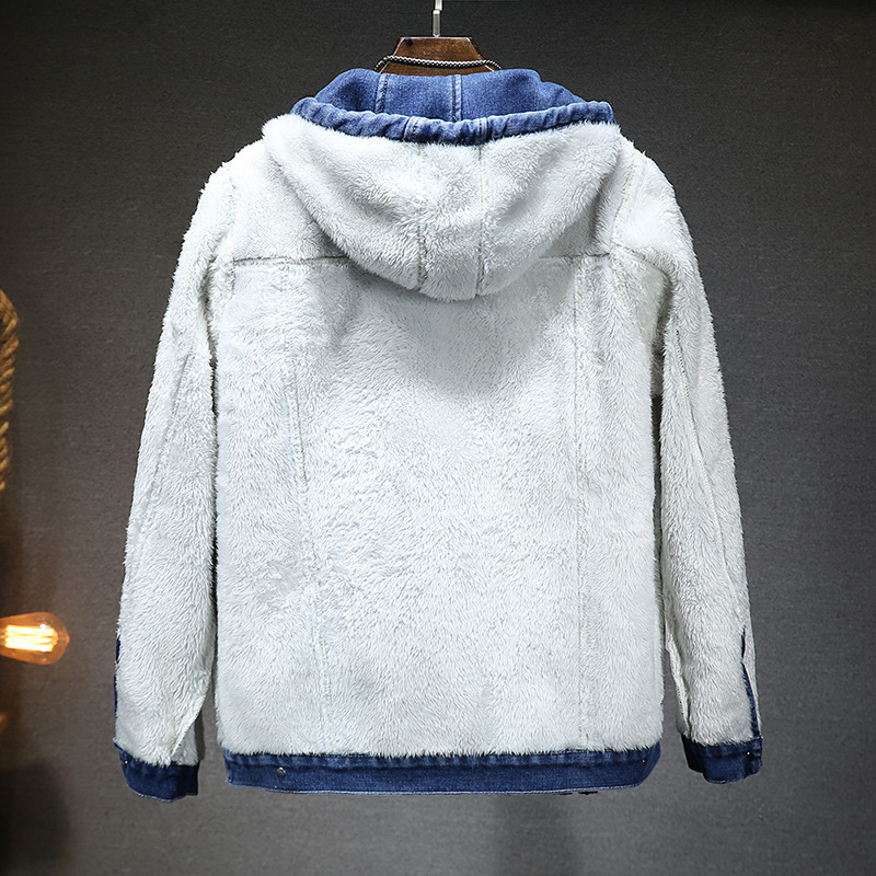 Veste en jean à capuche pour homme, manteau rétro, coupe-vent épais et chaud en velours, automne et hiver