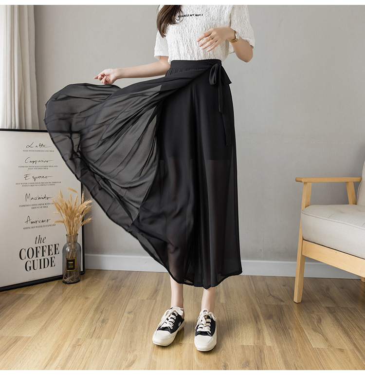 Jupe plissée en mousseline de soie pour femmes, taille haute, décontractée, jambes larges, mode Streetwear, été