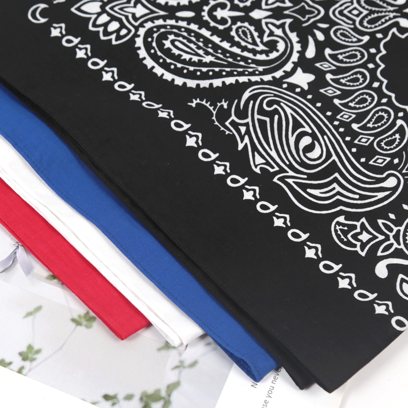 Bandana unisexe 70x70cm en coton noir 100% pour femme et homme, style hip-hop, motif cachemire, grande écharpe punk, accessoire de tête pour motard, sportif, ou bandeau.