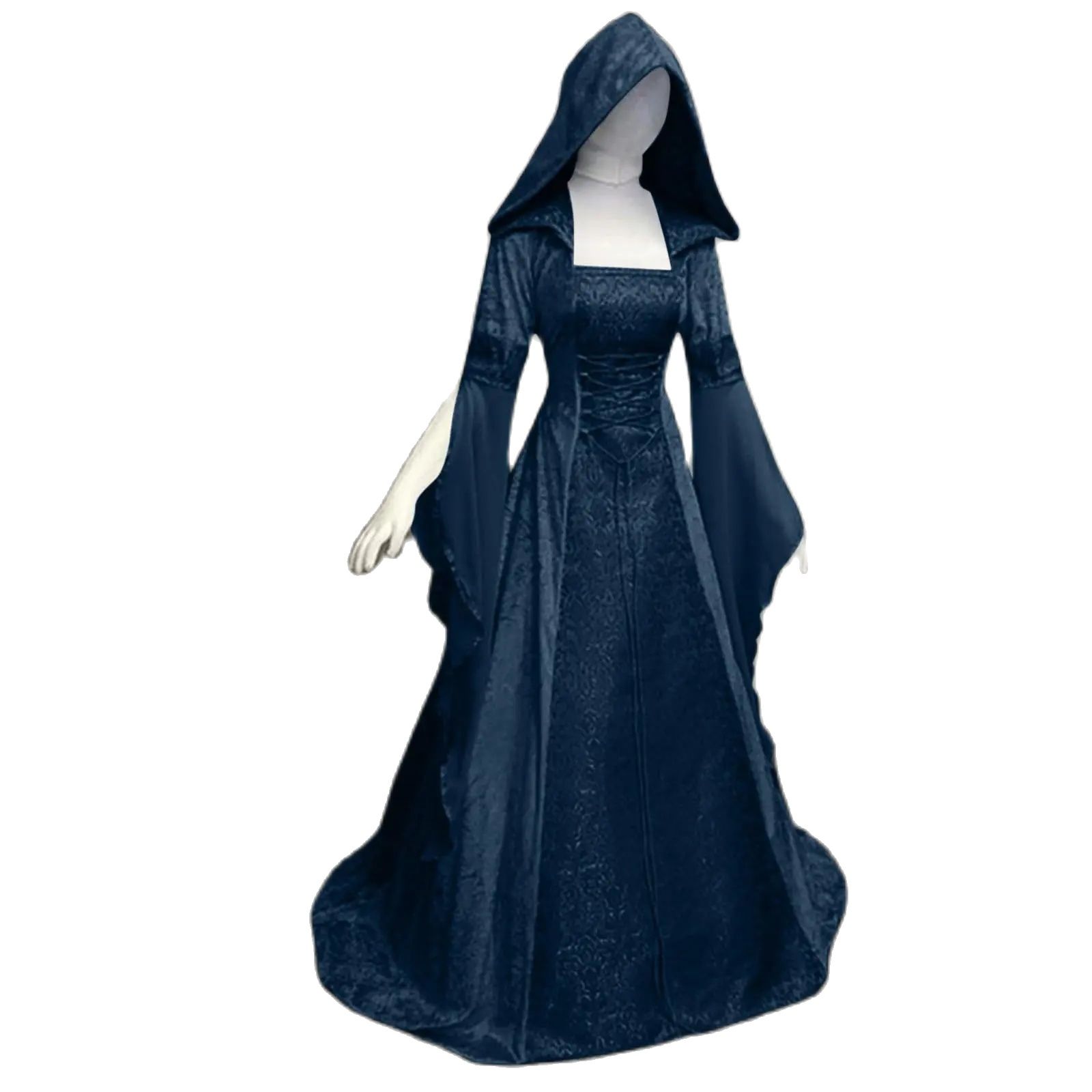 Robe de mariée de style rétro médiéval, robe à capuche, robe à taille cintrée, cosplay, Halloween, robe à capuche pour femme, costume de jeu de rôle HQ001