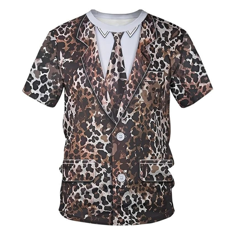 Jeu de rôle Animal amusant léopard t-shirt hommes à manches courtes col rond personnalité t-shirts Hip Hop rue Cosplay impression rayures t-shirt
