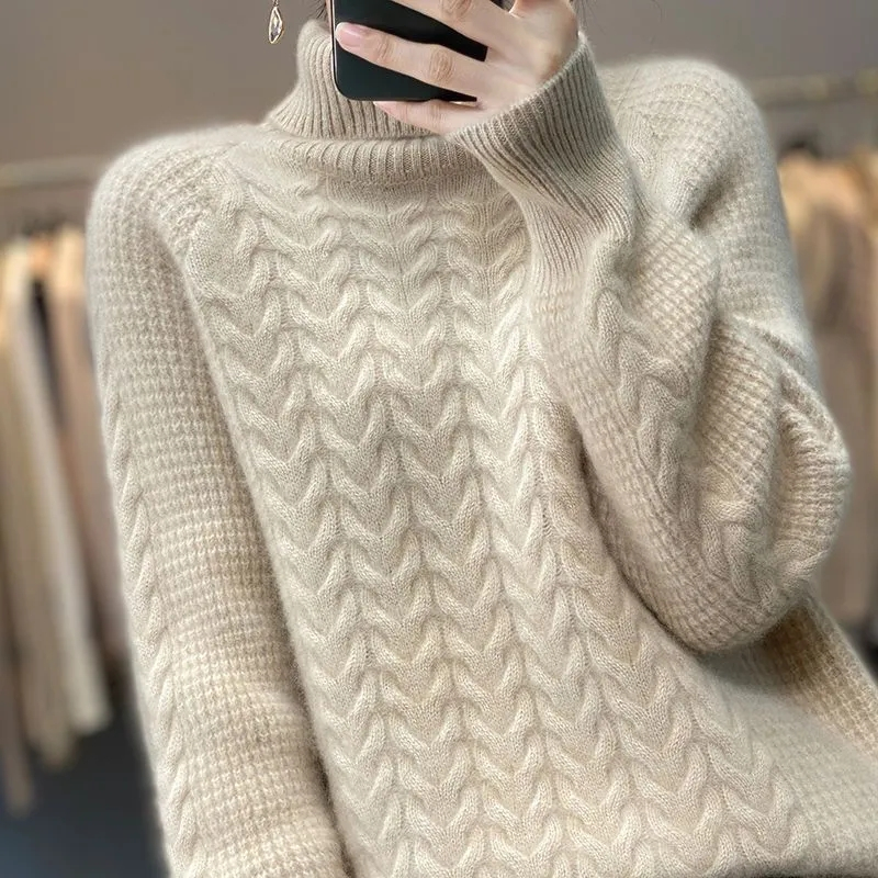 Pull en cachemire à col roulé pour femme, nouveau modèle automne-hiver, pull décontracté en tricot, streetwear.