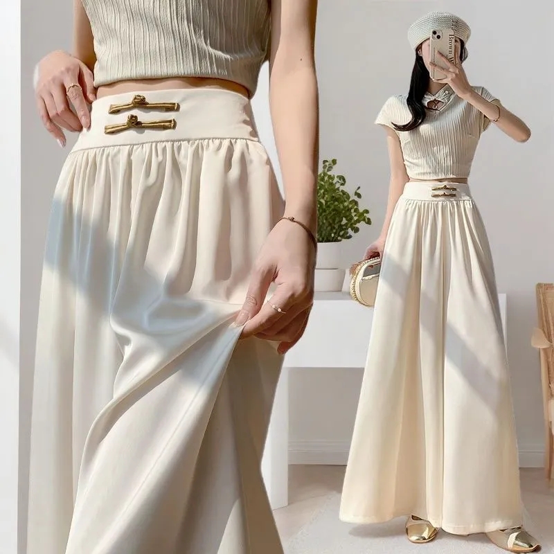 Pantalons pour femmes 2025 printemps été taille haute Style chinois Femme pantalon décontracté en mousseline de soie Protection solaire dames jupe pantalon