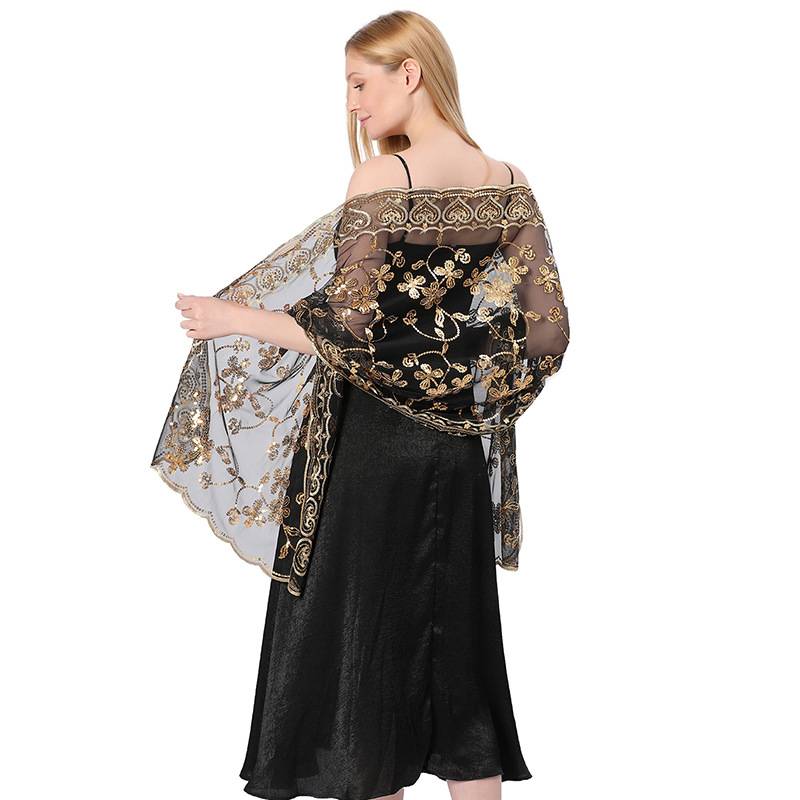 Femmes élégantes broderie florale paillettes châles pour robes de soirée châle mariée mariage Cape femme enveloppes épaule écharpe