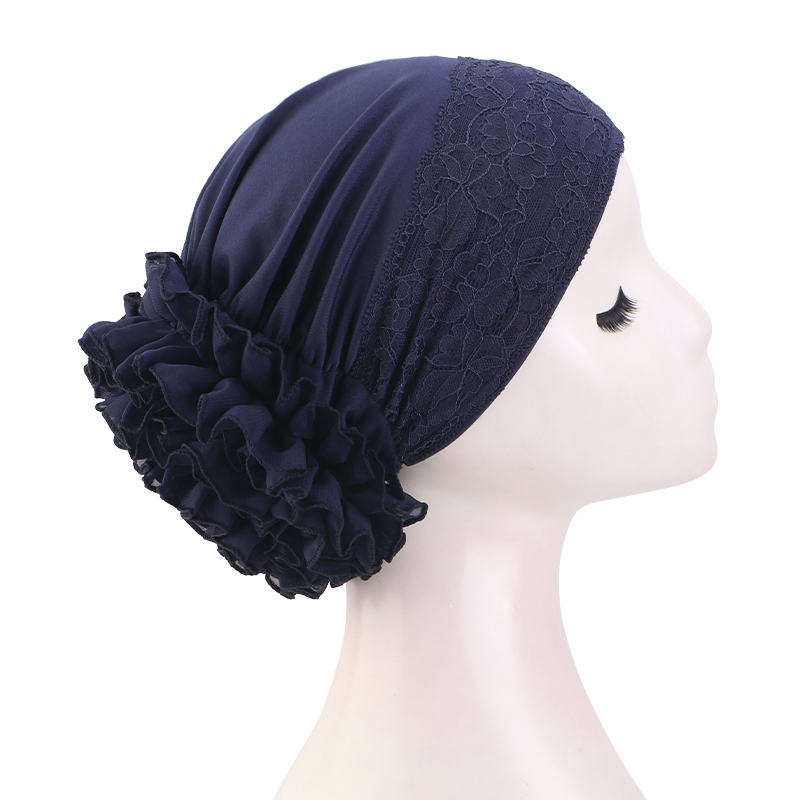 Foulard de tête en dentelle à grandes fleurs pour femmes, chapeau Turban élégant, doux et léger, Design à volants, couvre-chef de chimio multicolore, nouvelle collection