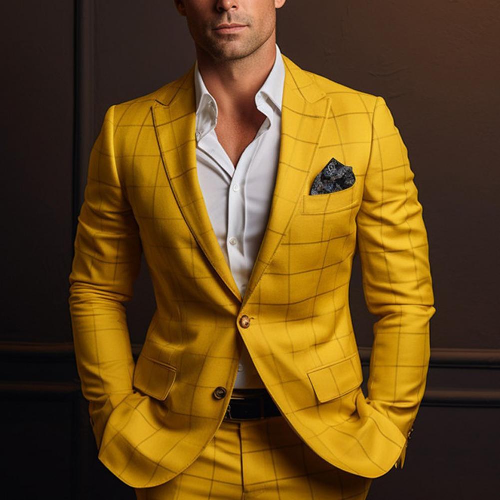 Veste de Costume Homme Formelle Style Business Coupe Slim Imprimé Carreaux Manches Longues Fermeture à Bouton Unique Longueur Moyenne Cardigan Droit Manteau de Travail