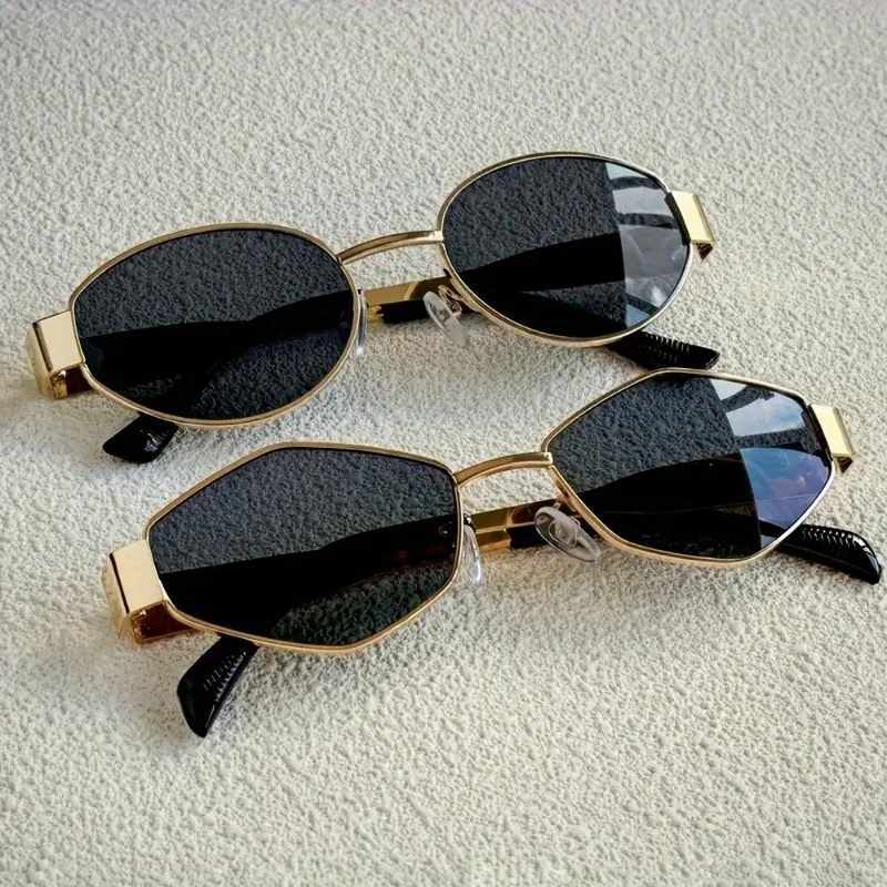 2 paires de lunettes d'été pour femmes, monture dorée rétro, design tendance, combinaison de montures polygonales et rondes