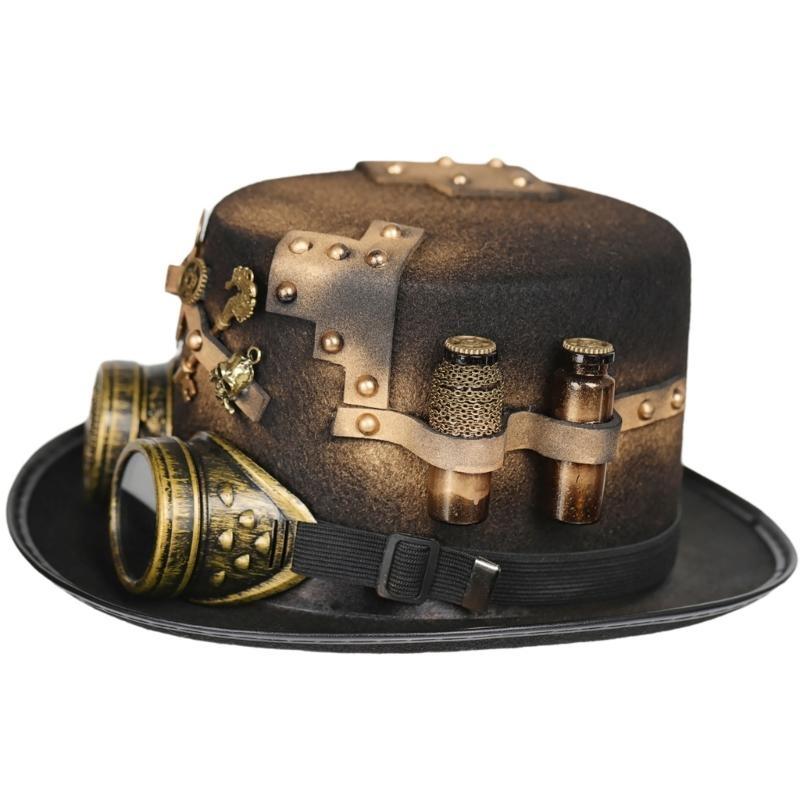 31BB Steampunk hommes chapeau avec lunettes Gay haut-de-forme chapeau gothique Steampunk haut-de-forme pour hommes chapeau