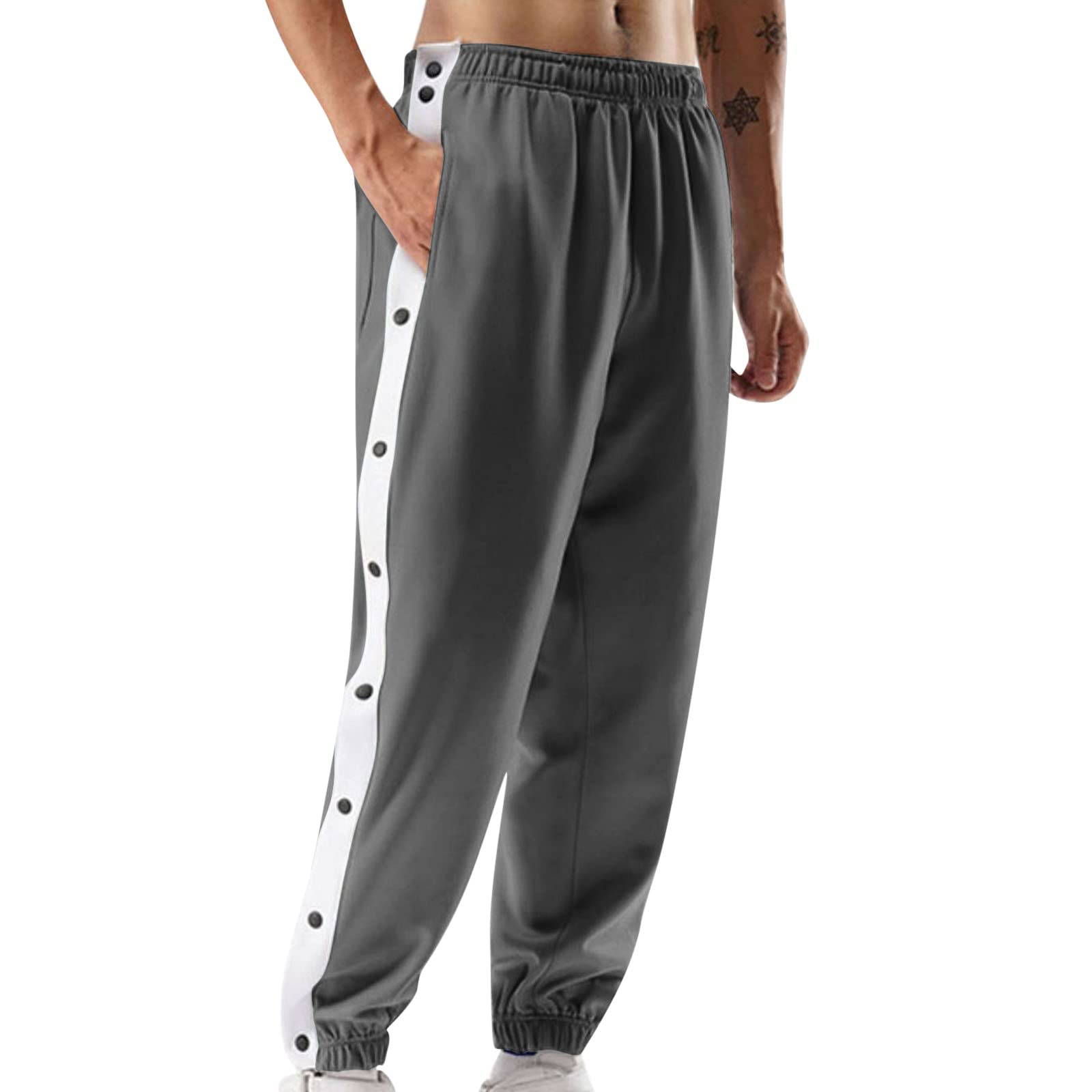 Hommes pantalons de survêtement mode contraste couleur côtés boutons Stretch entraînement pantalons longs mâle décontracté sport pantalons de survêtement Streetwear