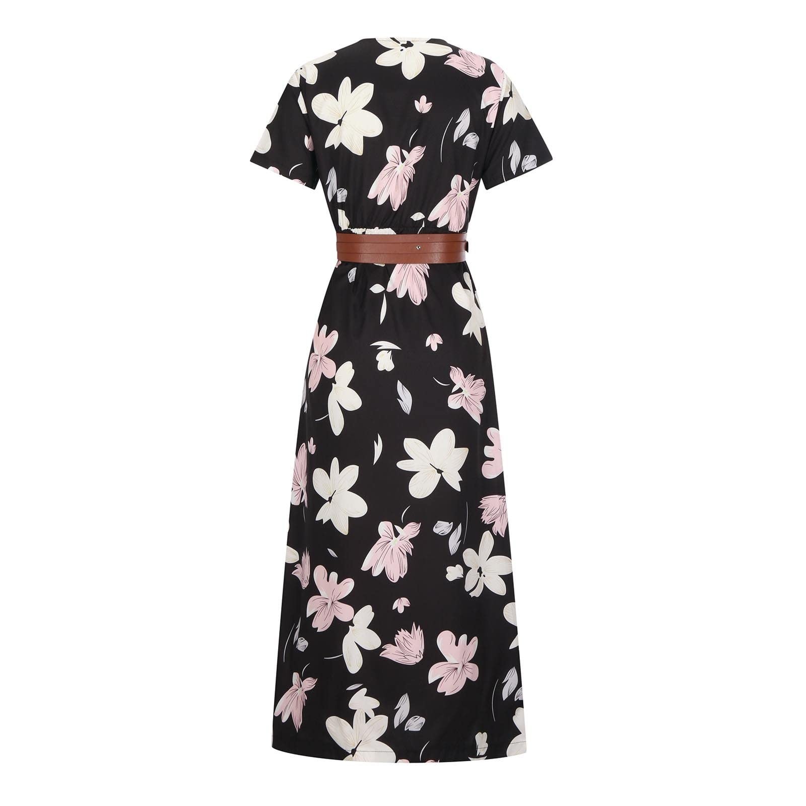 Jupe longue à manches courtes pour femmes, robe maxi florale pour dames, soirée bohème décontractée, jupe imprimée pour femmes