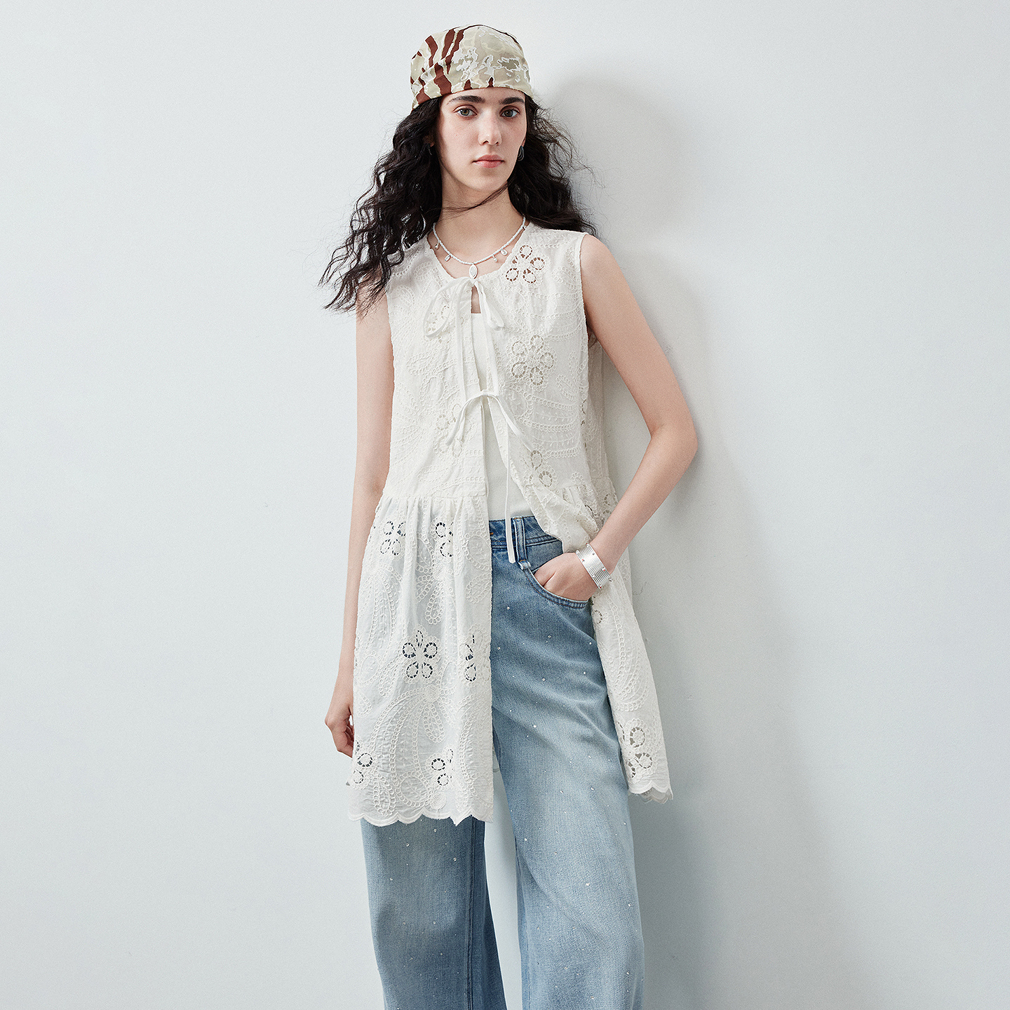 TOYOUTH Blouse sans manches pour femme, été 2026, en coton, broderie ajourée, style industriel, ourlet à volants, style vacances